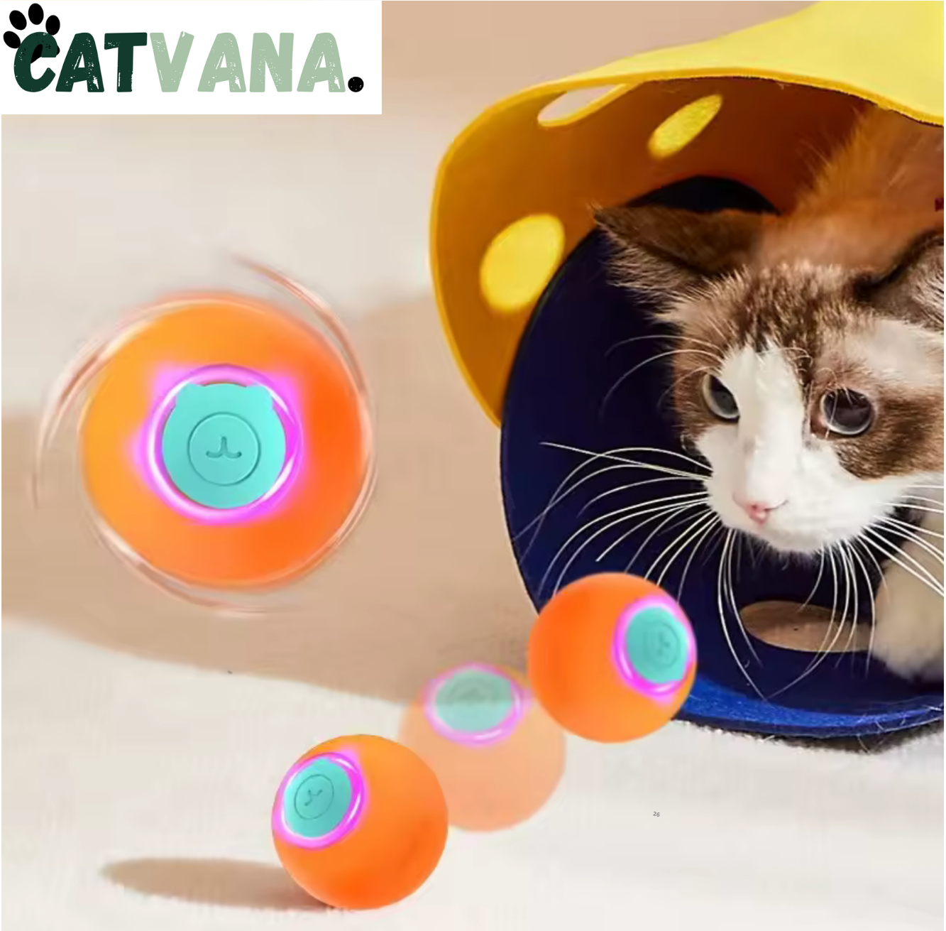 TurboBall - Balle Rebondissante Automatique Orange, Pour Chat