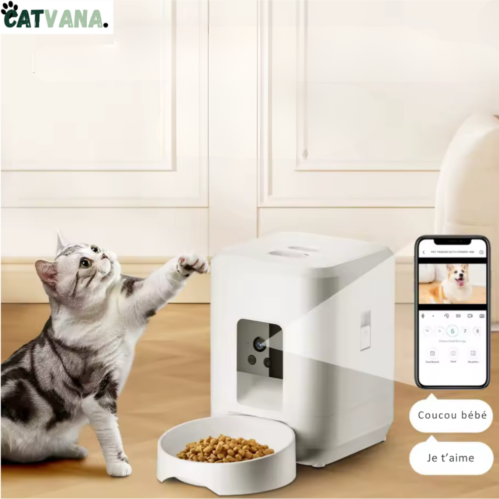 FeedFlow Sync - Distributeur de Croquettes, Caméra Intégrée, Pour Chat
