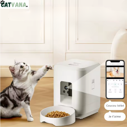 FeedFlow Sync - Distributeur de Croquettes, Caméra Intégrée, Pour Chat