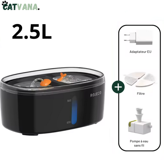 HydraPro Noir 2,5 L - Fontaine à Eau Pour Chat, Double Cuves