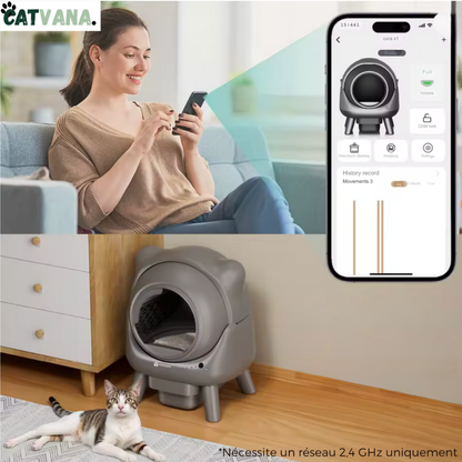 SMART LITTER - Litière Automatique Pour Chat, Noir, Connecté,