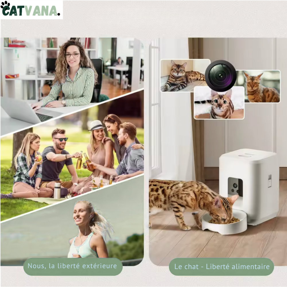 FeedFlow Sync - Distributeur de Croquettes, Caméra Intégrée, Pour Chat